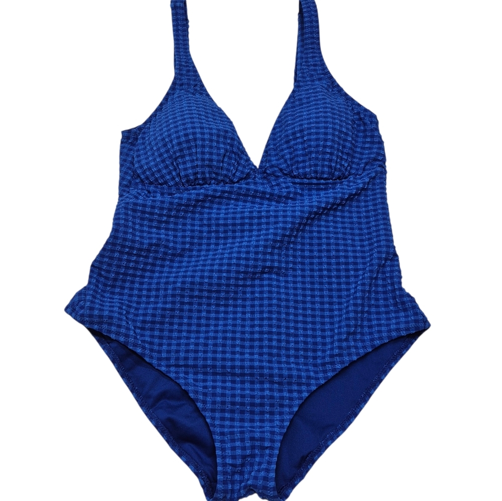 Calzedonia Cobey One Piece Swim Suit Women's Size Large Blue Check Checkered